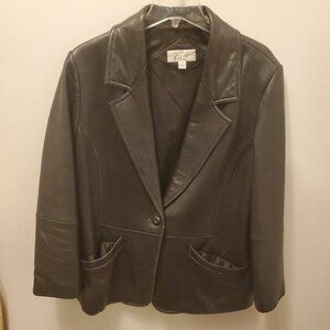 Vintage Ricardo Black 100% Genuine Leather Blazer Jacket, Pockets Great Cond!